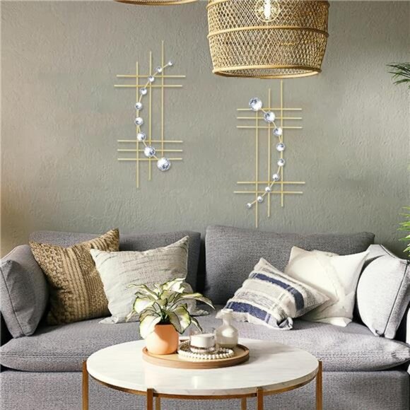 2 Set Bling Metal Wall Art Jeweled crystal Hang wall Decor Rhinestone Diamond - Picture 3 of 7